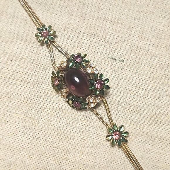 Vintage 40's Miriam Haskell Purple Poured Glass Rhinestone Bracelet - Picture 10 of 11